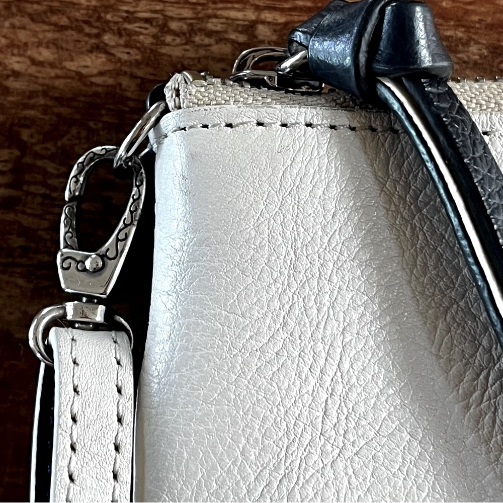 BRIGHTON Leather Mini Crossbody Bag |Seashell Graphic | Cream Navy Coastal Chic - Picture 8 of 16